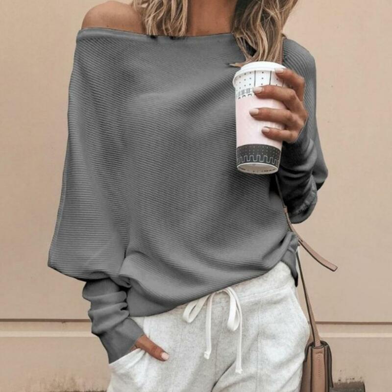 2023 Women Sweater Knitted Off Shoulder Sexy Batwing Sleeve Pullover Harajuku Casual Loose Solid Long Sleeve Knitted Top Oversiz