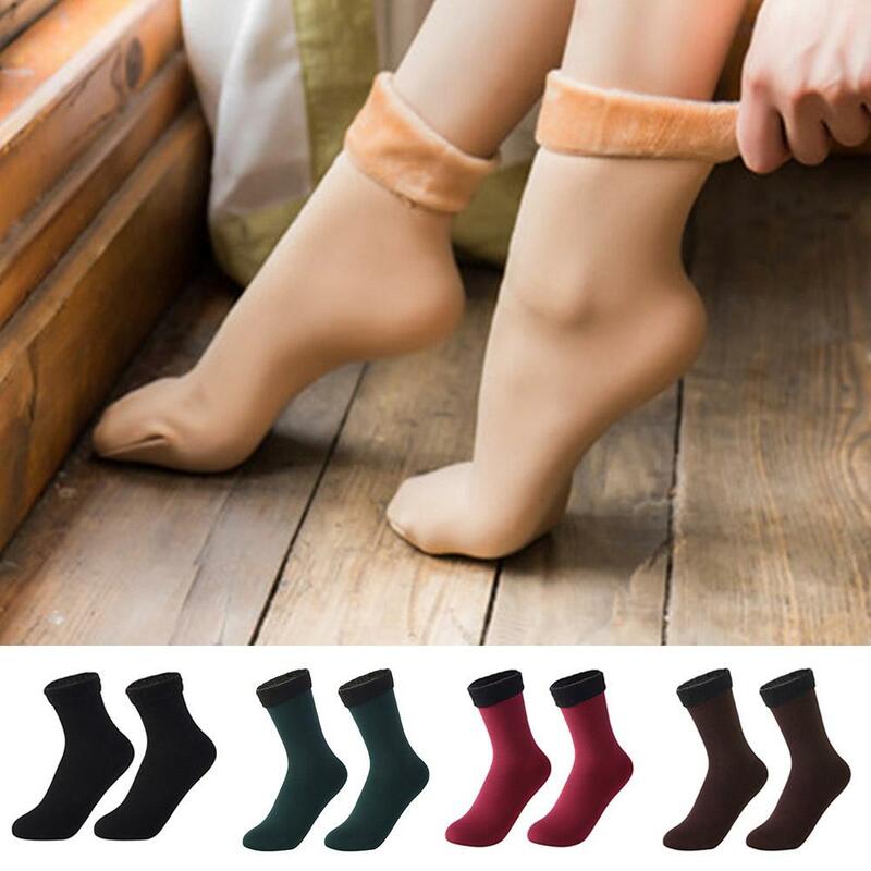 Зимние носки для женщин и мужчин, бархатные утолщенные Носки средней длины с эффектом падения, однотонные носки для сна в пол F R0T1