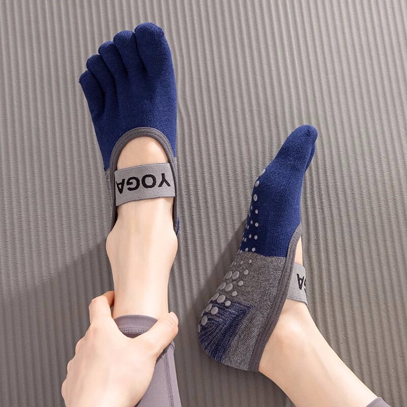 Ladies Breathable Yoga Socks Silicone Non-Slip Five Finger Pilates Socks for Backless Fitness Ballet Dance Cotton Gym Socks