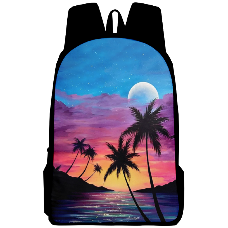 Tas punggung sehari-hari tas sekolah murid gambar pohon kelapa pantai ransel kasual harian tas buku anak laki-laki perempuan remaja ransel bepergian trendi