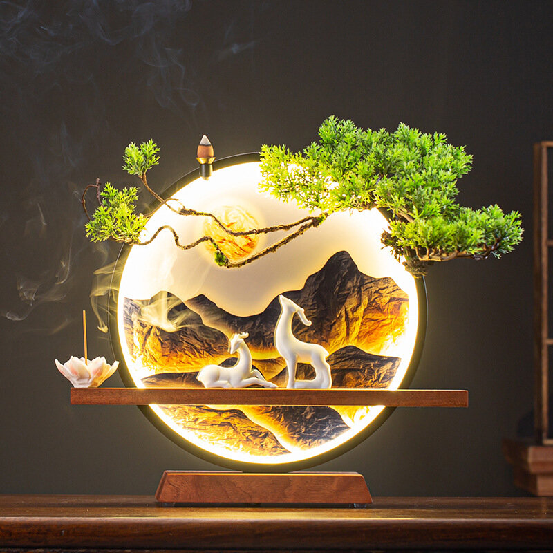 Nieuwe Chinese Stijl Tv-Kast Decoratieve Lamp Keramische Hertenpaar Woonkamer Studie Emmer Kast Licht Ring Portiek Artefact