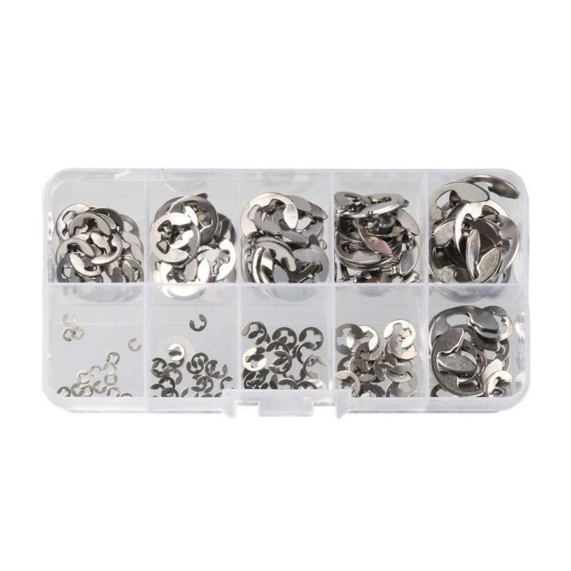 120/200/550pcs 1.5/2/3/4/5/6/7/8/9/10mm E-clips Ring Snap Retaining Circlip Kit Stainless Steel Carbon Steel E Type Clips