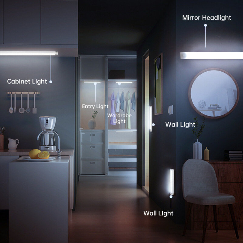 Трехрежимная подсветка для шкафа, Беспроводная USB-зарядка, светодиодный датчик движения, подсветка для кухни, спальни, гардероба, ночник