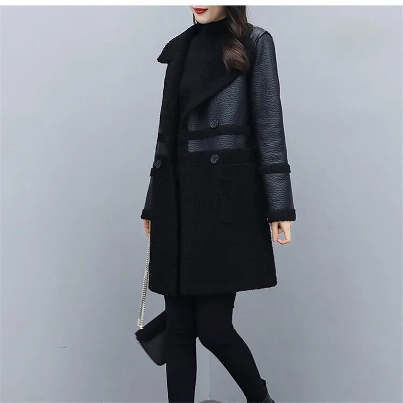 Куртка большого размера Женская Новая Двусторонняя Меховая куртка осень-зима 2024 верхняя одежда из овечьей шерсти длинное пальто с подкладкой женские кожаные топы