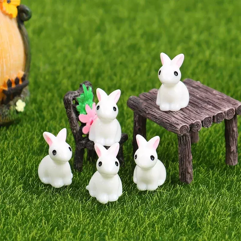 Mini Resina Coelhos Figuras em Miniatura, 3D Little White Rabbit Ornamento, Micro Paisagem, Decoração Dollhouse, Artesanato DIY, 10 Pcs, 20 Pcs, 50Pcs