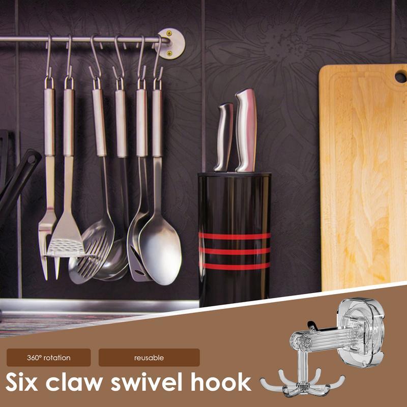 Multifunctional Rotating Hook Punch-free Kitchen Suction Cups Wall Mounted Rack With Six Claws For Key Watch Necklace Storage