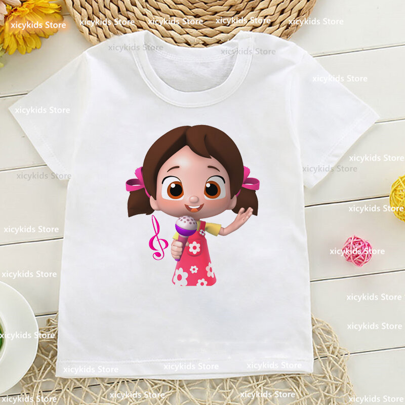 Милая футболка для девочек, милая Одежда для девочек с мультяшным принтом музыканта нилоя, летняя рубашка с коротким рукавом, топы, модная детская одежда, футболка