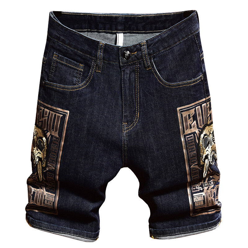 Pantalones cortos de mezclilla finos para hombre, moda urbana, informal, guapo, pantalones de calle bordados