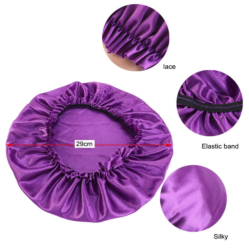Hat Cap Women Solid Color Elastic Satin Lace Night Sleep Chemotherapy Hair Care for Barber Accessories
