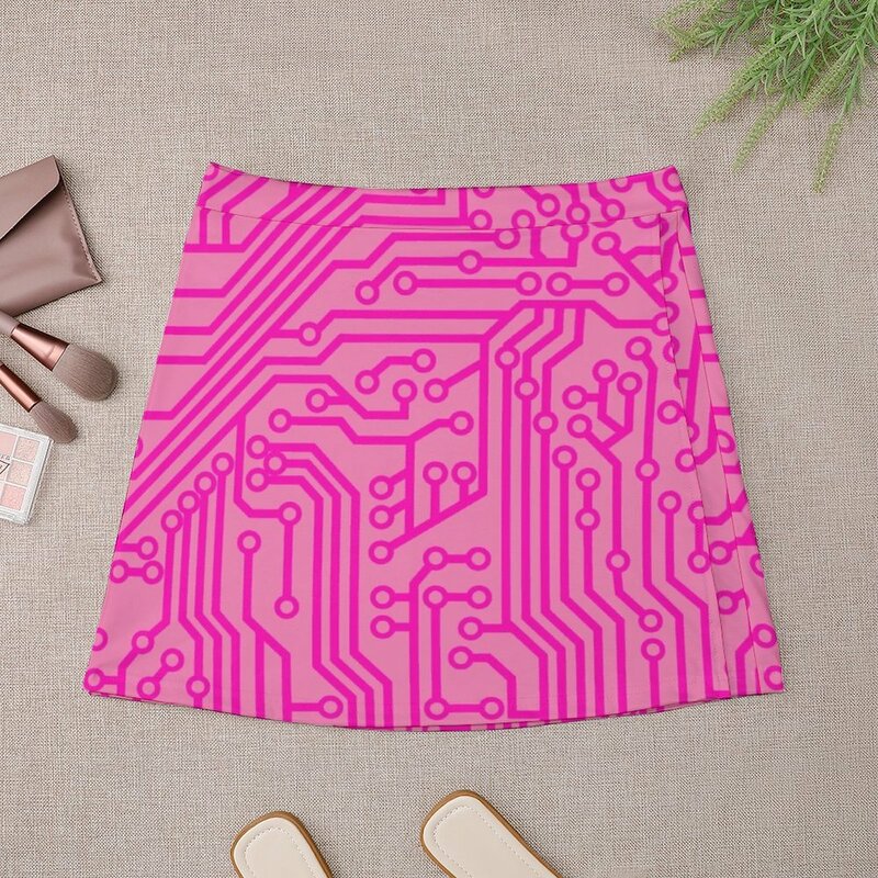 Женская мини-юбка Geeky, розовая мини-юбка с принтом в виде печатной платы, 2023
