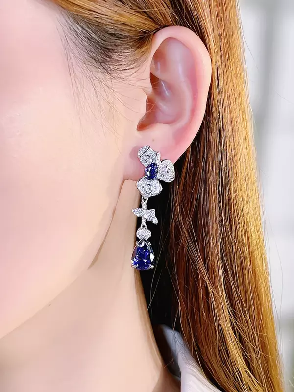 Desire-Boucles d'oreilles en argent regardé incrustées de pierres précieuses artificielles pour femmes, boucles d'oreilles en forme de fleur, conception populaire de chimand, goutte d'eau, nouveau