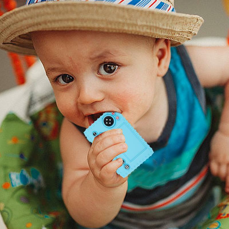 Mainan Gigit silikon untuk anak laki-laki perempuan, Set Mainan Gigit bentuk kamera silikon lembut untuk usia 3 bulan