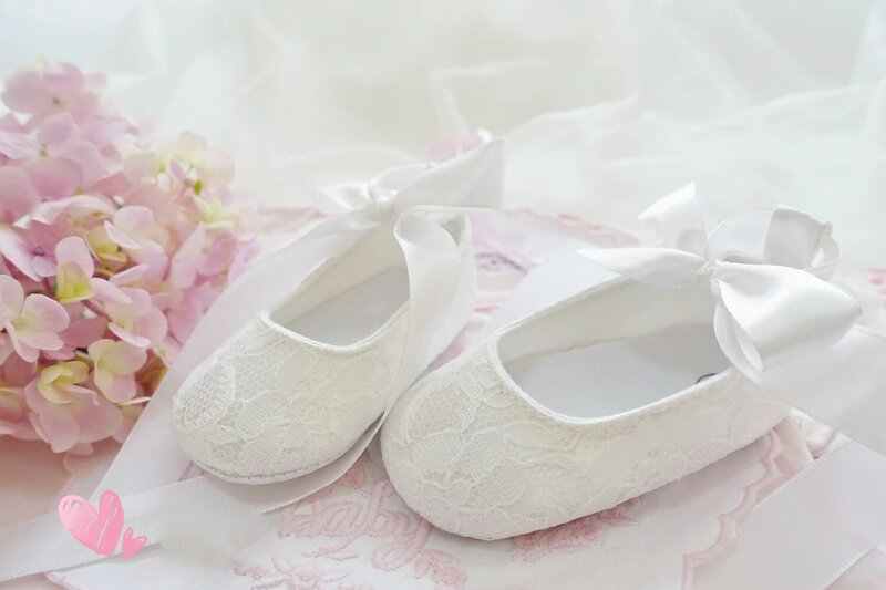 Dollbling branco rendas baptismo sapatos de bebê perfeito baptismo voltar cinta longa cauda fita sapatos ballet meninas primeiros caminhantes