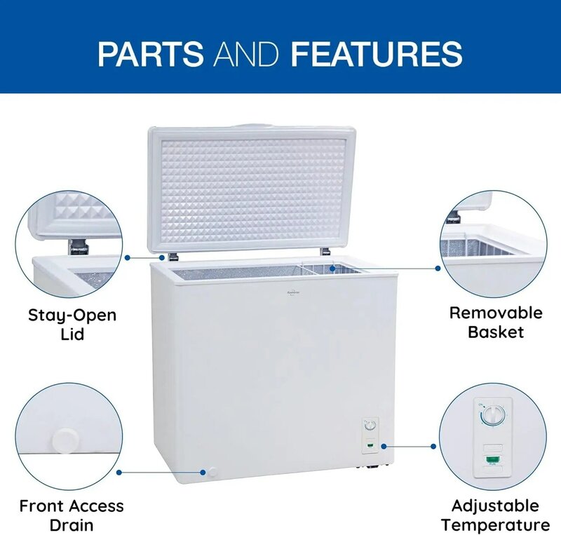 Congelador de pecho grande, 7,0 pies cúbicos (195L), blanco, descongelado Manual, congelación profunda, cesta de almacenamiento, ahorro de espacio, tapa abierta