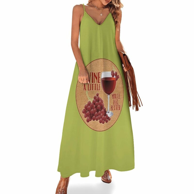 Wine Lovers Wine a little you'll feel better grapes wineglass design Sleeveless Dress women party dresses