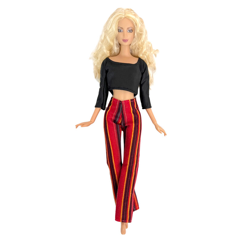 Nk oficial preto camisa longa + trouseres magro senhora roupas para barbie boneca moda roupas para 1/6 bjd bonecas acessórios brinquedos