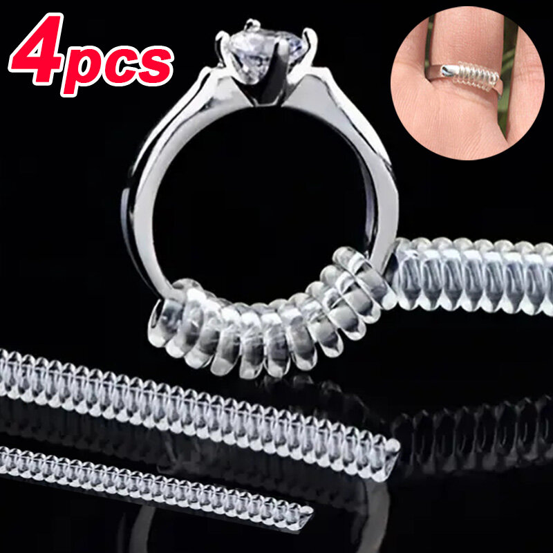 Reductor de tamaño de anillo Invisible, herramienta de joyería con resorte en espiral, ajustable, Tensor transparente, 4 piezas