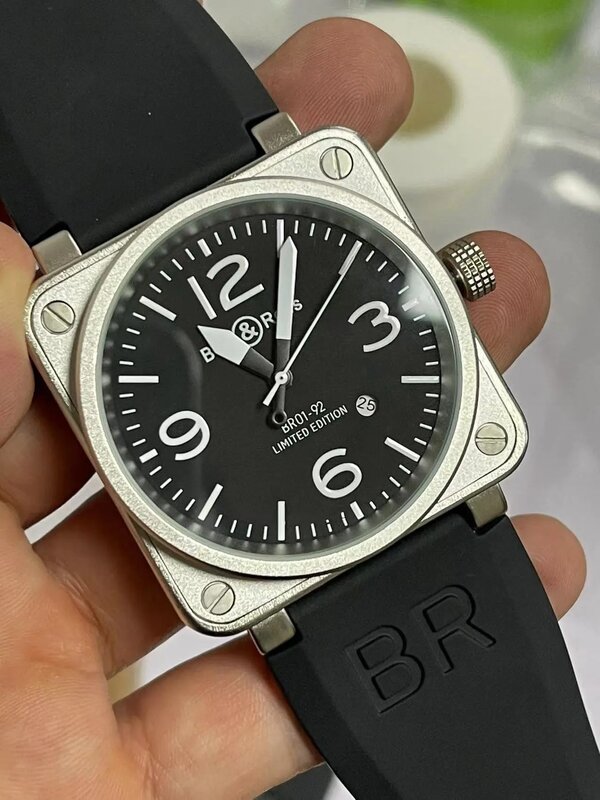 Top Original BR Brand Men Automatic Mechanical Watch Brown Leather Black Rubber 46mm AAA+ Clock Large Dial Men For Watches