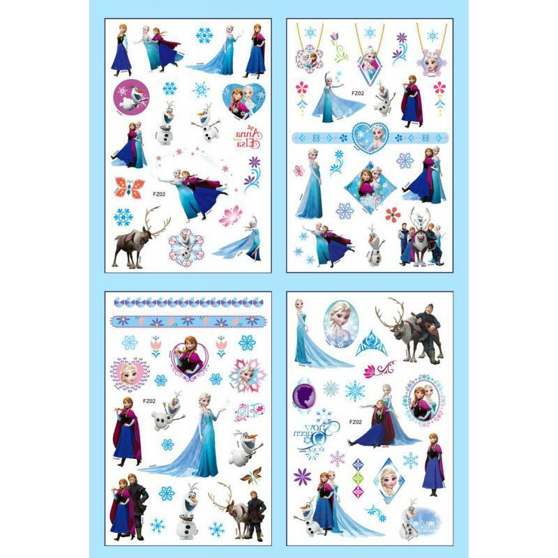 Disney-pegatinas de tatuaje de Princesa Sofía Stitch, unicornio, Frozen Cars, dibujos animados, regalo de cumpleaños para niños y niñas, 4 unids/set