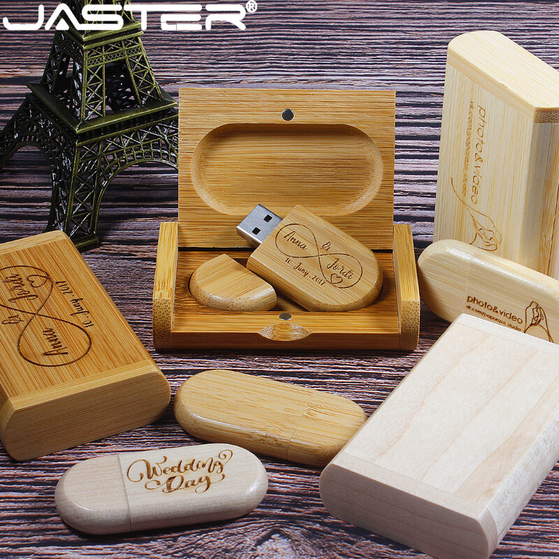 JASTER chiavette USB 2.0 ad alta velocità 128GB logo personalizzato gratuito Pen drive legno di noce con scatola Memory stick regalo aziendale U disk