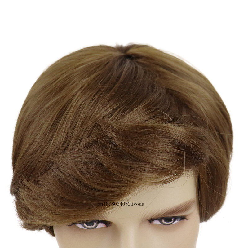 Synthetic Men Short Brown Wig Hair Replacement Natural Wig with Bangs White Goodman Costume Halloween Costume Party Businessman