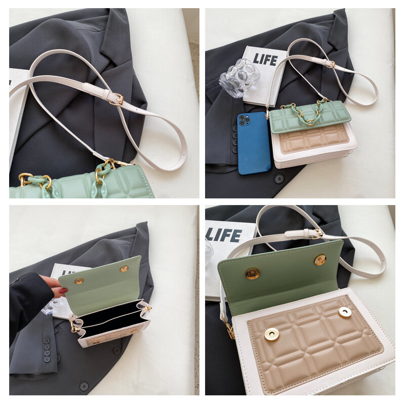 Sweet Flap Women's Bag Mini PU Leather Shoulder Cross Bag Chains Luxury Designer Handbag Square Messenger Bag Y2K Satchel Sling