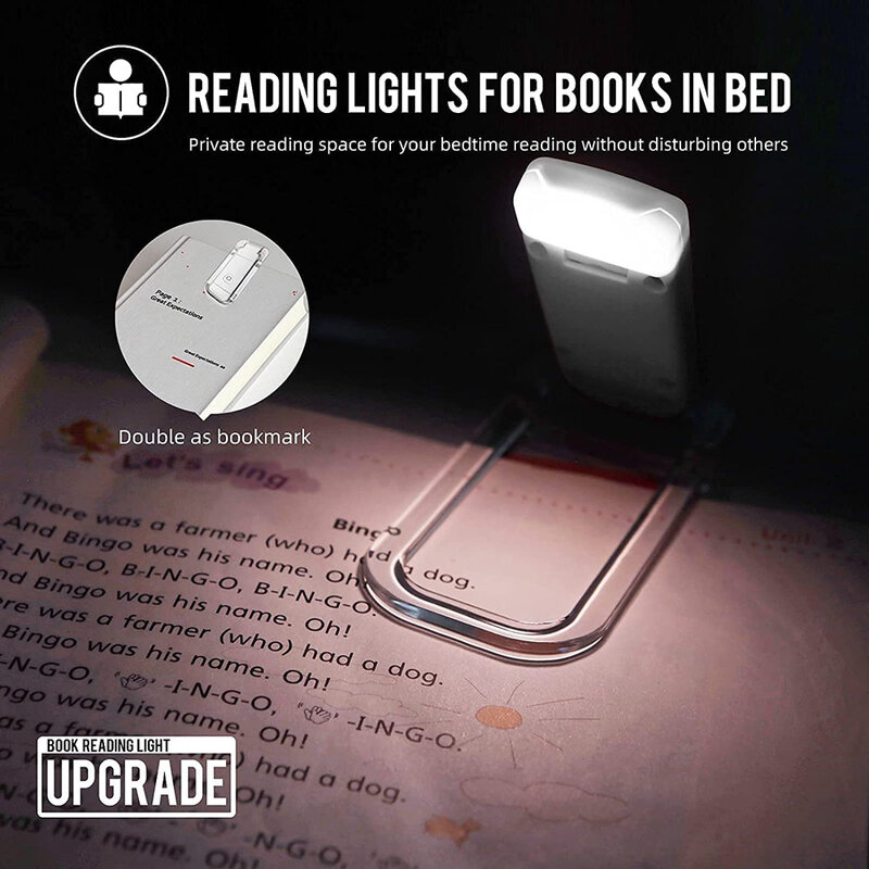 New USB Rechargeable Book Reading Light Brightness Adjustable LED Clip on Book Light Eye Care Book Lamp for Kids Read Light