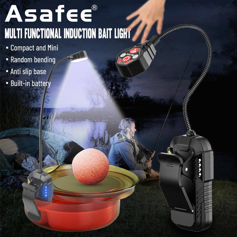 Asafee 다기능 유도 미끼 조명, 방수 작업등, 화이트, 레드, LED 충전식 데스크 램프, 낚시 손전등