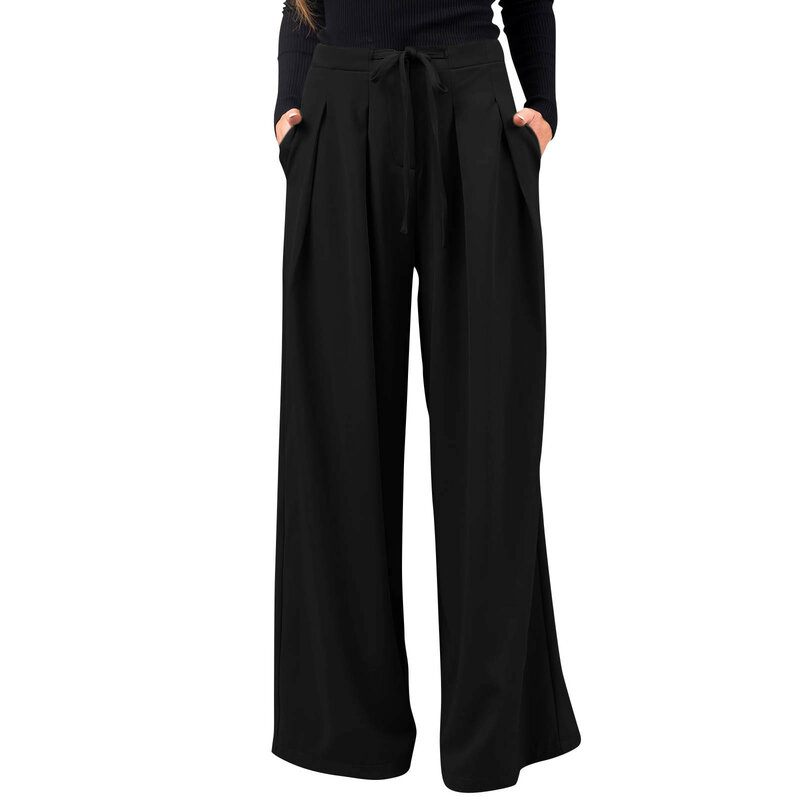Женские брюки с завышенной талией, прямые длинные универсальные брюки палаццо, повседневные деловые офисные брюки для работы, женская одежда
