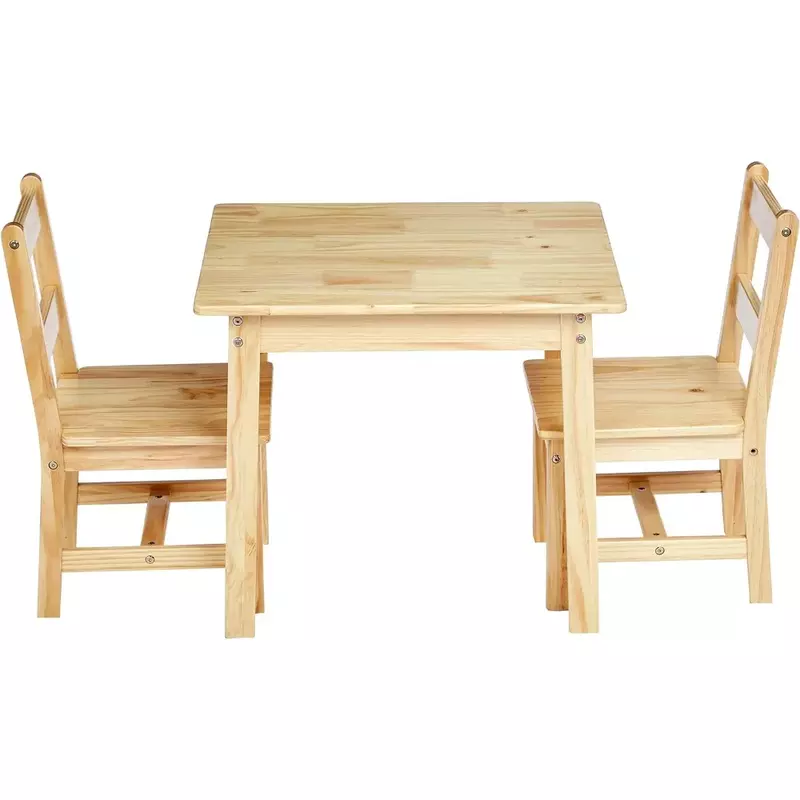 Conjunto de cadeiras e mesa de madeira maciça infantil, jogos infantis, 2 cadeiras, frete natural grátis, 20x24x21 polegadas, 3 peças