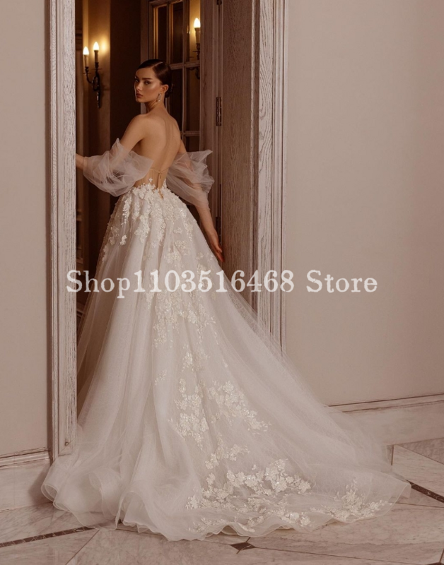 Gaun pernikahan A-line selubung elegan 2024 gaun pengantin panjang rajutan Applique putih mewah gaun pengantin panjang sesuai pesanan gaun pengantin wanita