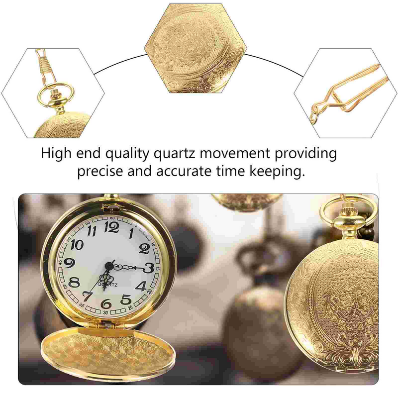 Pocket Watch Retro Carved Necklace Accessory Alloy Pocket Watch Golden Color