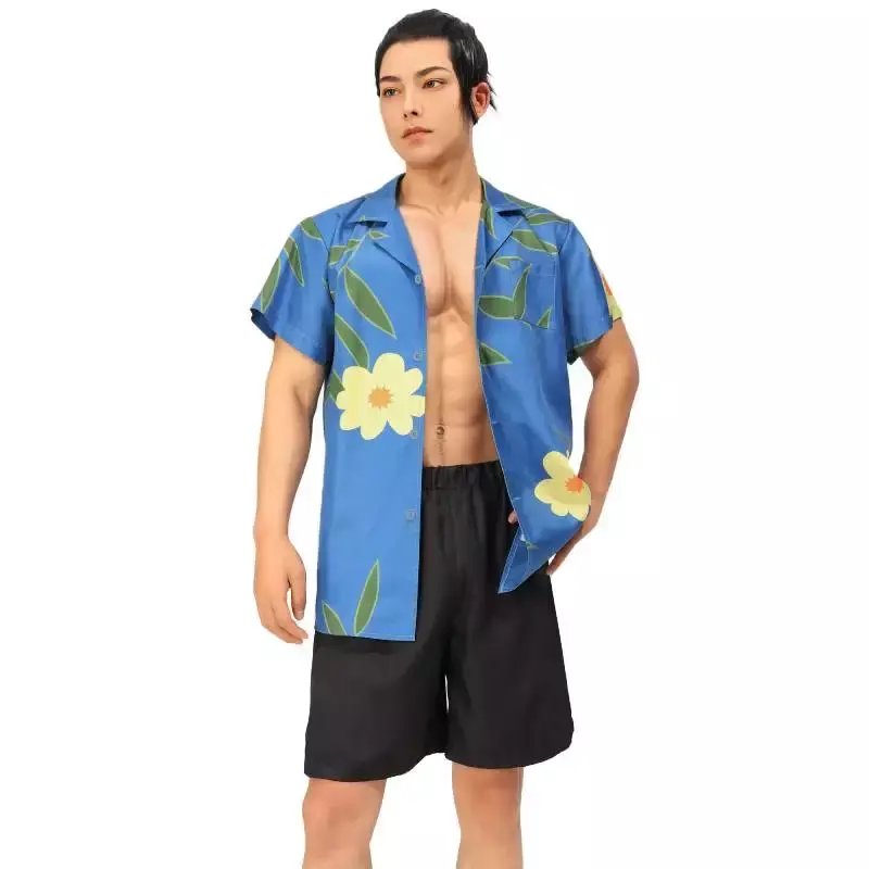 WSIX-Camisas casuais com estampa havaiana masculina, camisas de manga curta para praia, camisa cosplay Geto Suguru, moda verão