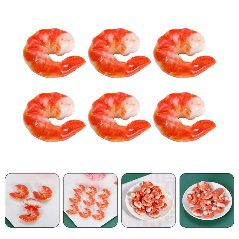 Modelos de simulación de camarones de imitación, 6 piezas, adornos de escritorio, cognición, carne de Pvc, comida falsa cognitiva