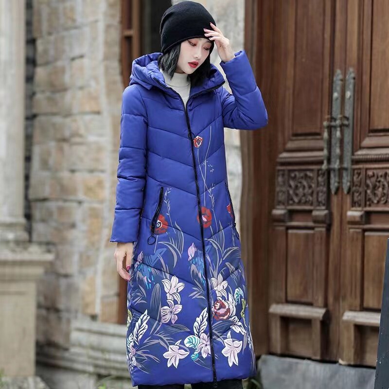 Jaket Korea wanita, Luaran panjang parka berkerudung Solid tebal hangat 2024 pakaian salju berlapis longgar musim dingin