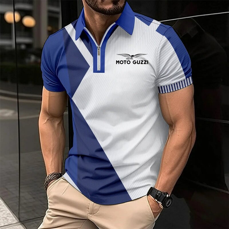 Летняя деловая крутая футболка, удобная повседневная рубашка-поло moto guzzi, Классическая мужская рубашка в стиле хип-хоп, Высококачественная Мужская одежда