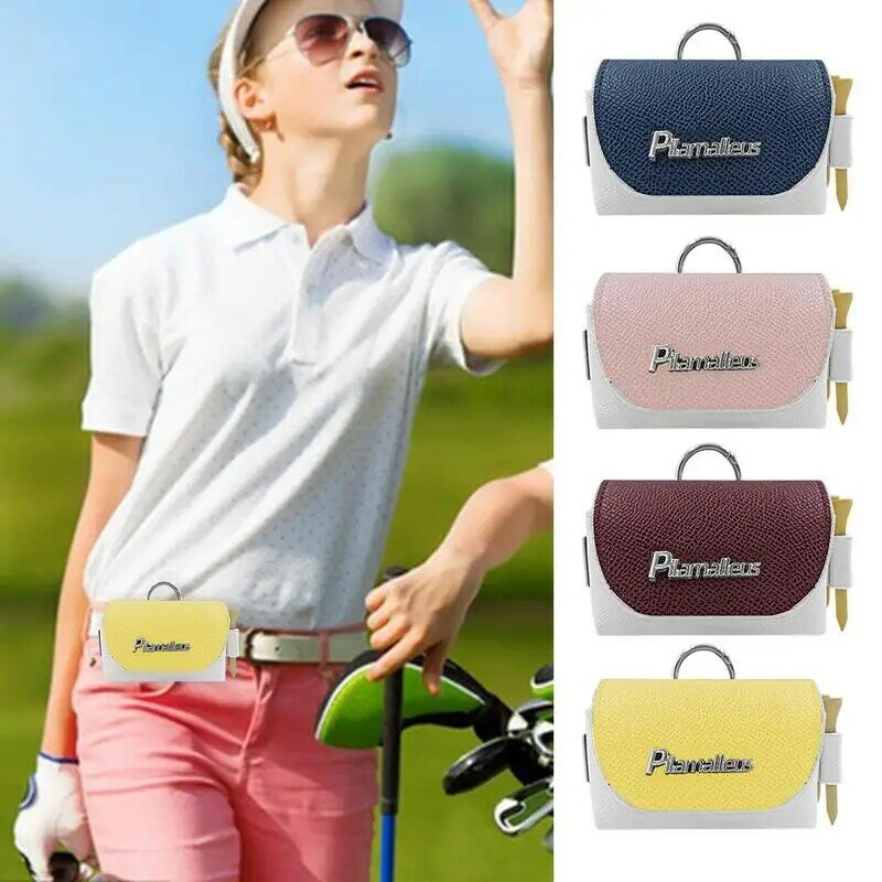 Golf Ball Storage Bag Color-Blocked Magnetic PU Leather Golf Ball Bag Pouch Portable Waist Pouch Leather Golf Bag Supplies