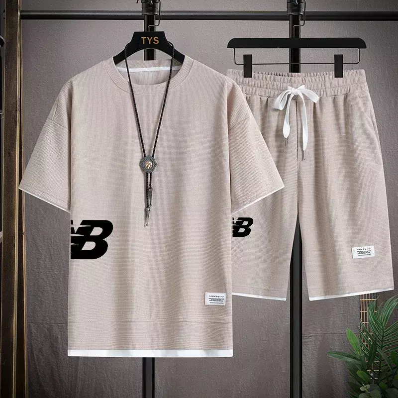 2024 new fashion summer Men's T-shirt + Shorts set brand printed cotton T-shirt jogging pants men's tracksuit