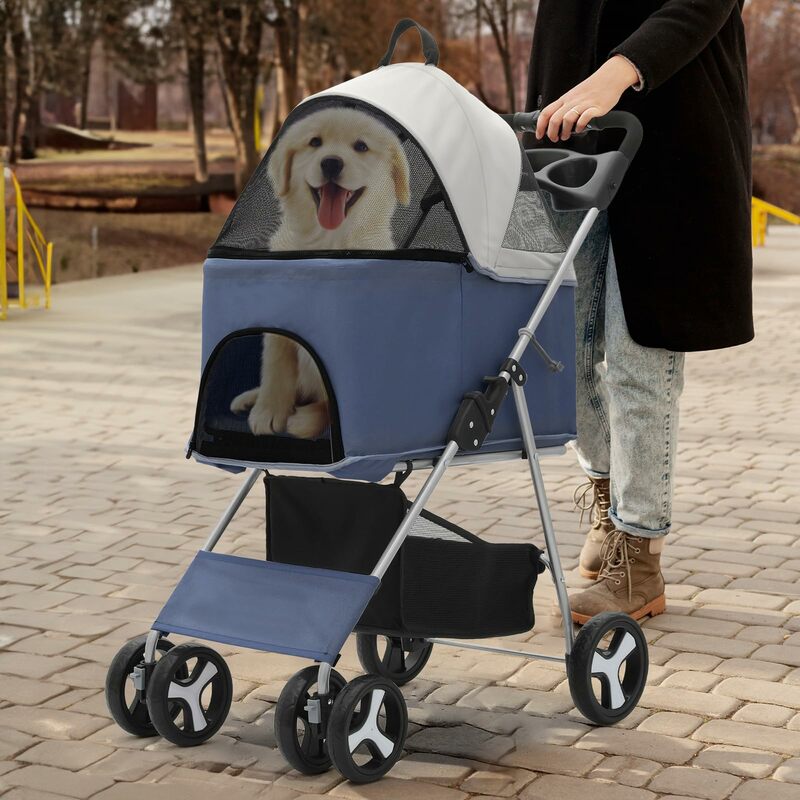 Navy Blue 3-in-1 Foldable Pet Stroller Detachable Carrier, Car Seat for Small/Medium Pet up to 33lbs