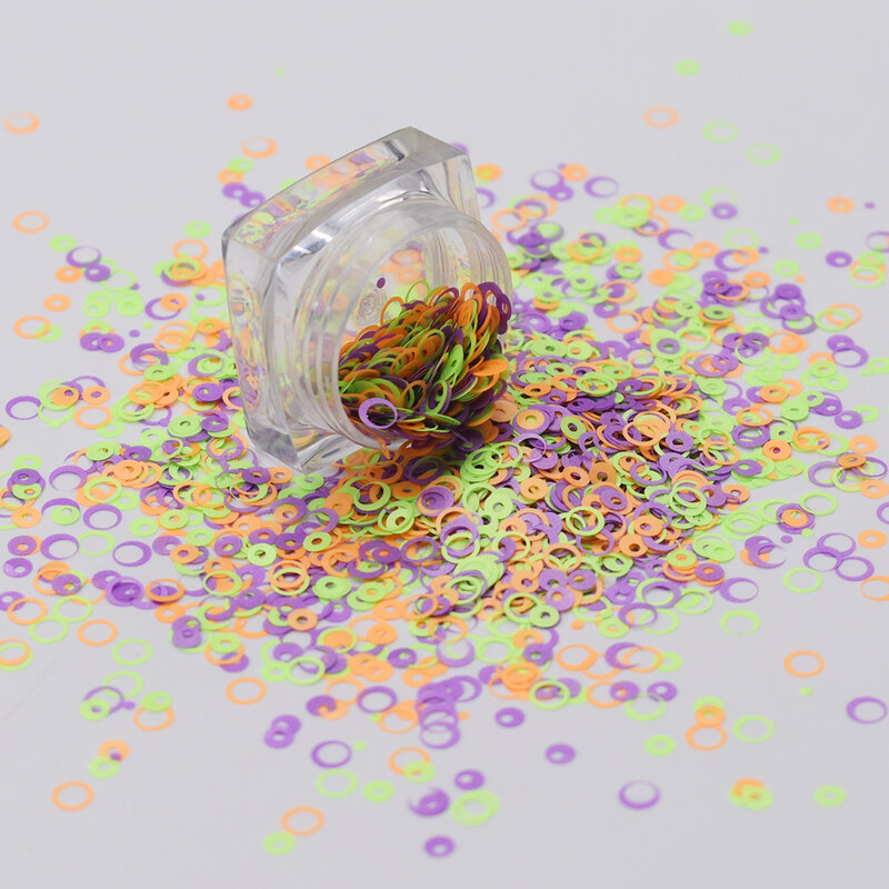 Círculo de neón hueco, mezcla de purpurina, formas gruesas de colores para accesorios de uñas y polvo de uñas cromo, 10 g/bolsa