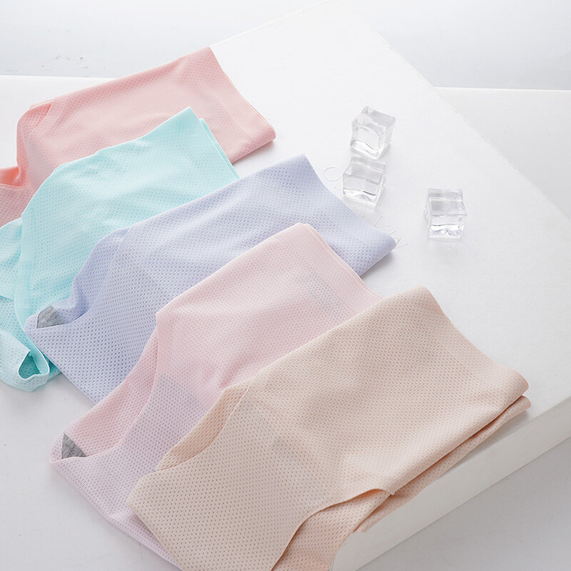 Calcinha de seda gelo respirável para gestantes, cintura média elástica, sem costura, sexy, cuecas de maternidade, malha monocromática