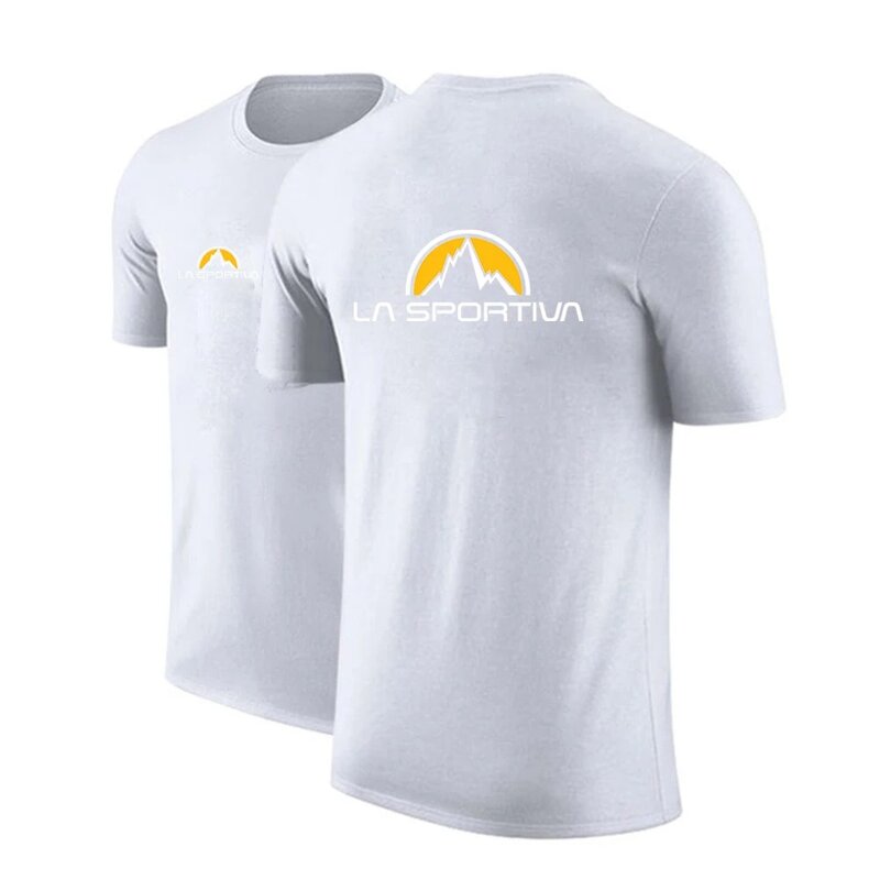 Camiseta de impressão de logotipo La Sportiva masculina, algodão puro popular, gola O, manga curta, casual, confortável, cor sólida, verão, 2022
