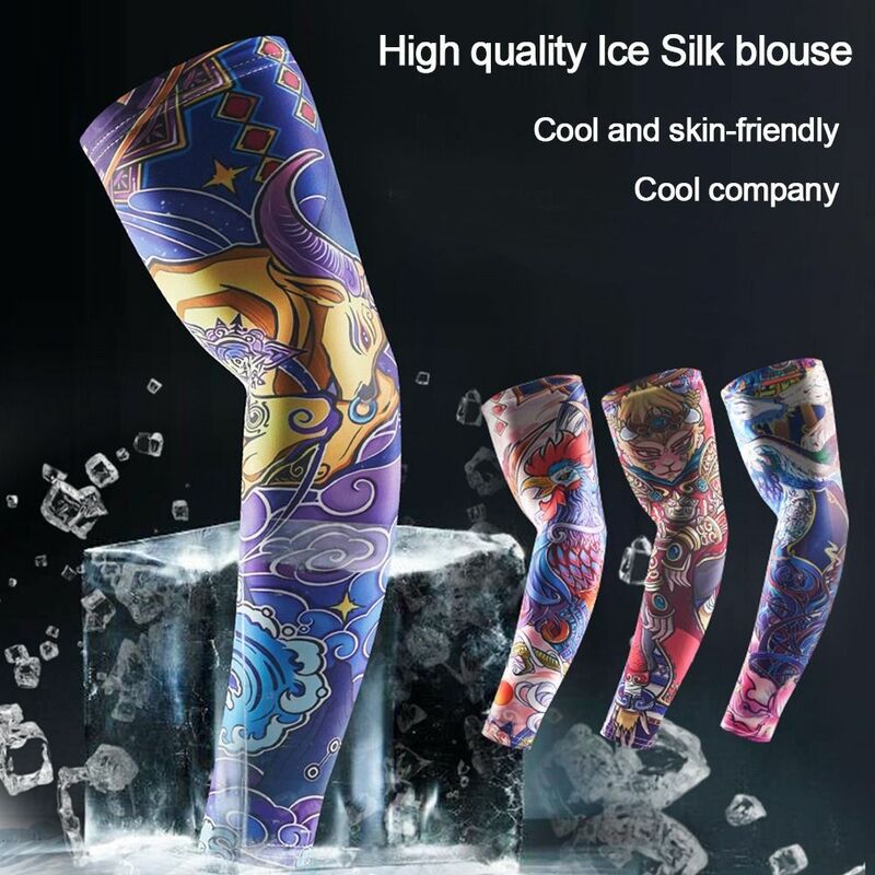 1Pair New Sportswear UV Protection Outdoor Sport Summer Cooling Arm Cover Tattoo Arm Sleeves Flower Arm Sleeves Sun Protection