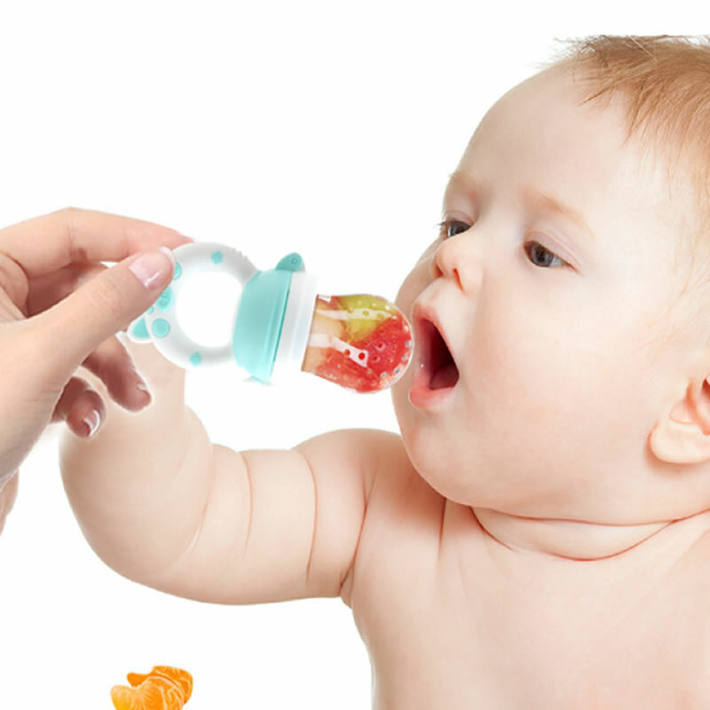 ช้อนป้อนอาหารอาหารเด็กเครื่องสกัดน้ำผลไม้ขวดให้อาหารเด็กทารกที่ใช้ทำจากซิลิโคนสำหรับกัดกินผักผลไม้