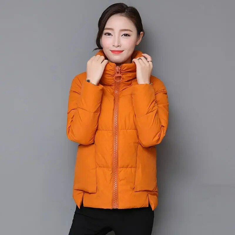 Women's Cotton-Padded Jacket with Zipper and Adhesive Cloth, Loose Fit, Short, Korean Style, Trendy, New