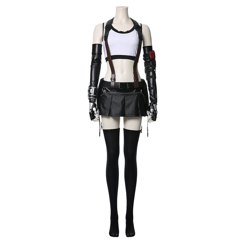 FF Final Fantasy Tifa Lockhart Cosplay Female Vest Skirt Pants Leggings Fantasia Costume Wig Halloween Party Roleplay Outfits