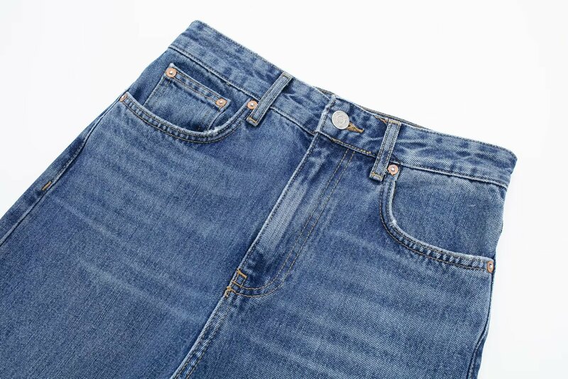 Pantalon en denim taille haute pour femme avec poche latérale, jean décontracté, jambe large, rétro, fermeture éclair, nouvelle série de mode unique