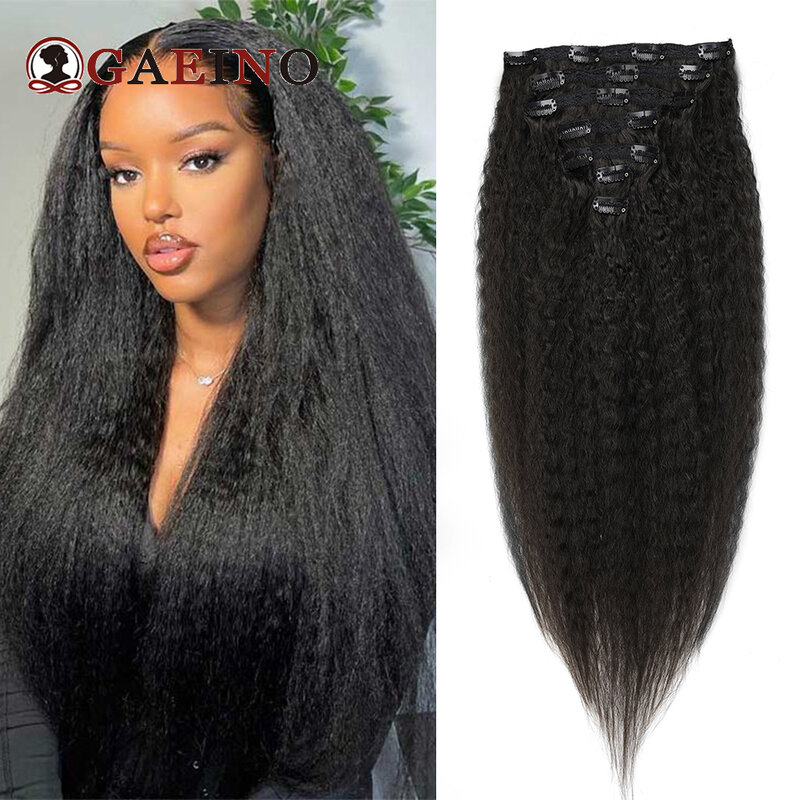 Kinky Straight Clip In Hair Extensions 7Pcs/Set 1B# Natural Black Hair Extensions Real Human Hairpiece For Women 8-28Inch