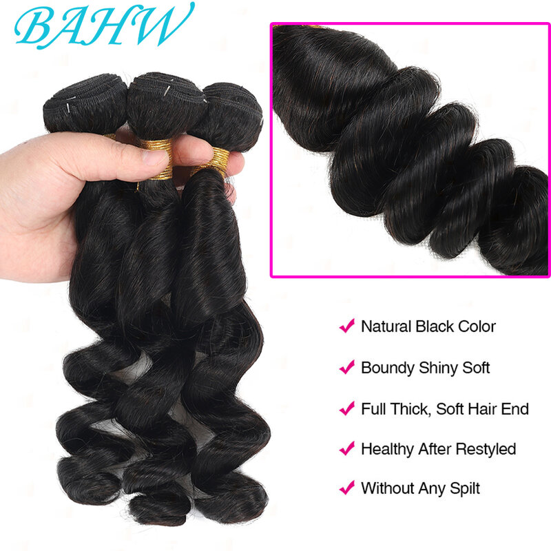 Cabelo peruano Weave, Pacotes de cabelo humano, trama dupla, extensão do cabelo virgem, onda solta, pode ser tingido e branqueado, 12A, 10-30 em