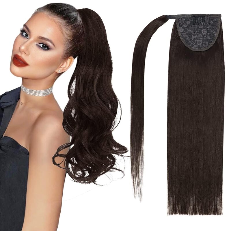Ponytail Human Hair Extensions Straight Remy Hair Machine Made Magic Wrap Around Clip In Ponytail Human Hair Extensions #2